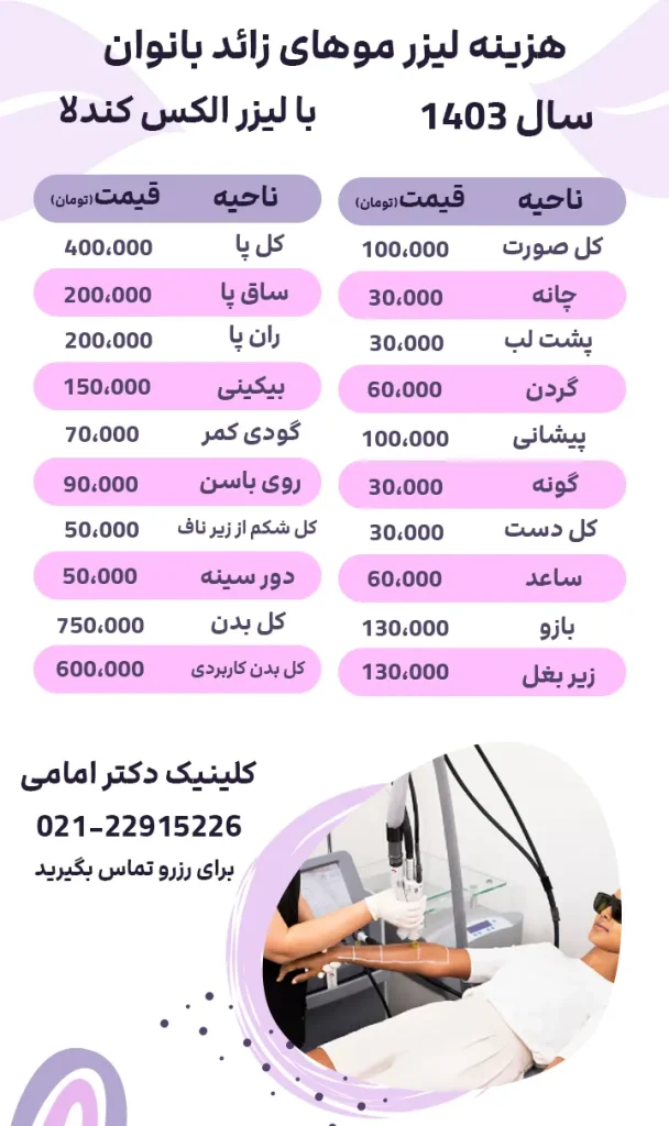قیمت لیزر موهای زائد بانوان